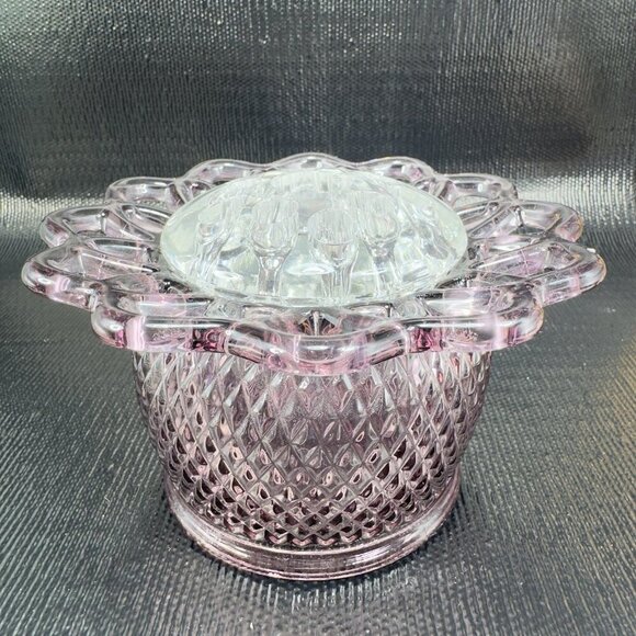 Imperial Glass Amethyst Lace Edge Diamond Point Flower Frog Clear Frog Vintage - Picture 8 of 12
